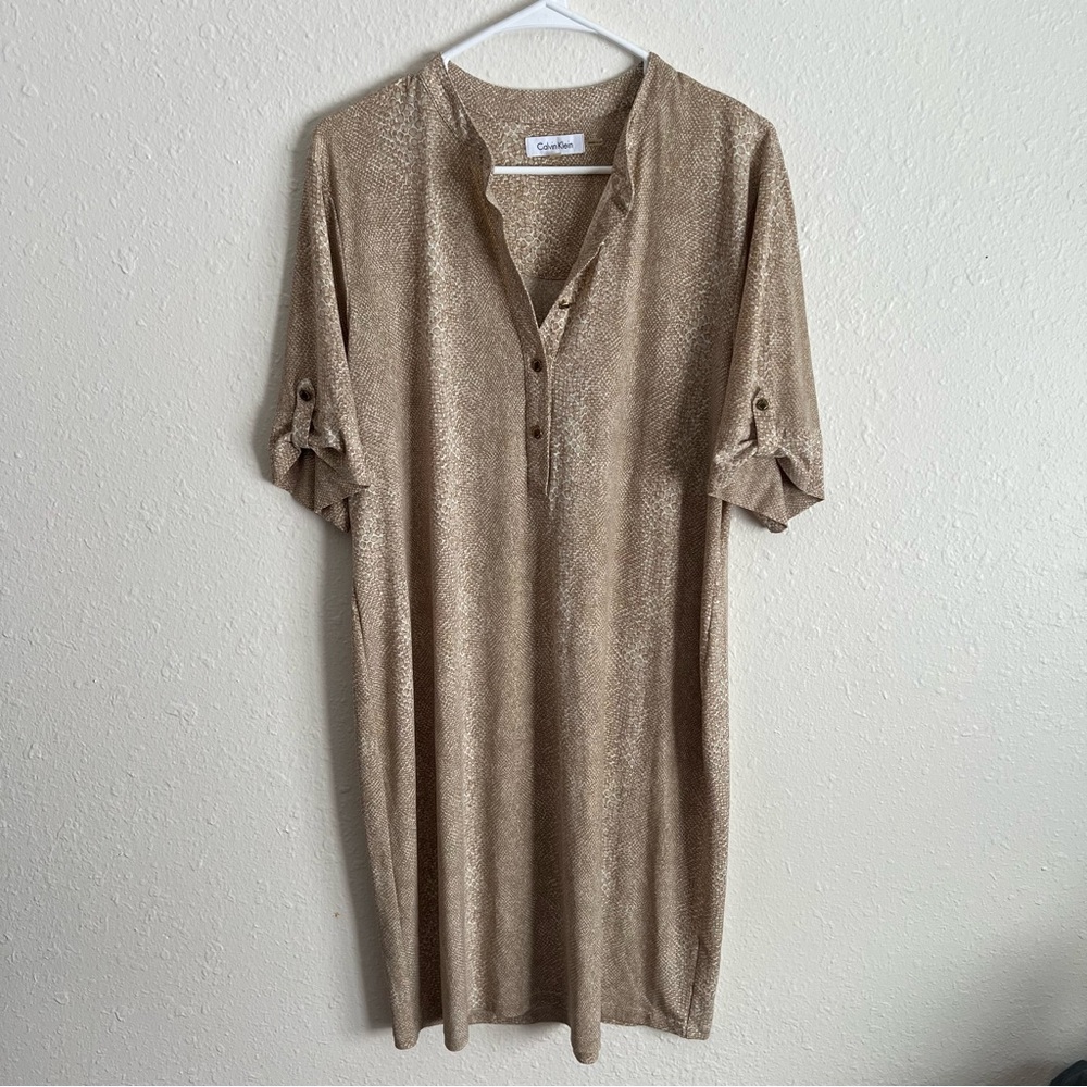 Calvin Klein Beige Snake-Print Long Blouse Short Dress XL